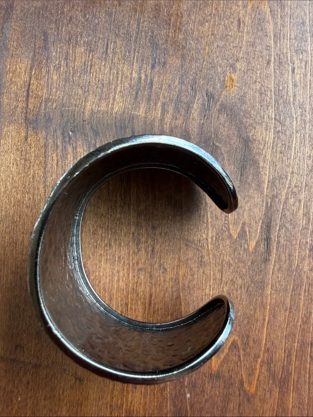 Vintage Hammered Metal Wide Cuff Bracelet - Dark Gunmetal